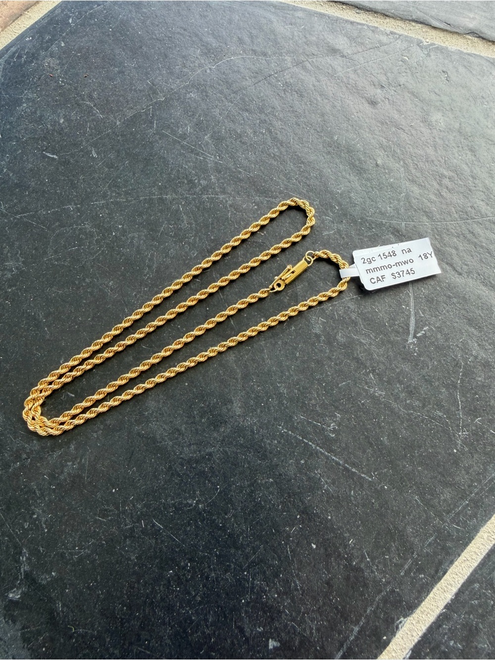 18Kt Yellow Gold Rope Chain Necklace 16” long